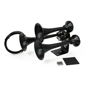 HornBlasters Mini Outlaw Train Horn | 12-Volt DC | 3-Chime Stealth Black Horn | Pre-Installed Air Valve | Includes 1/4" Air Line & Mounting Hardware | Air System Required