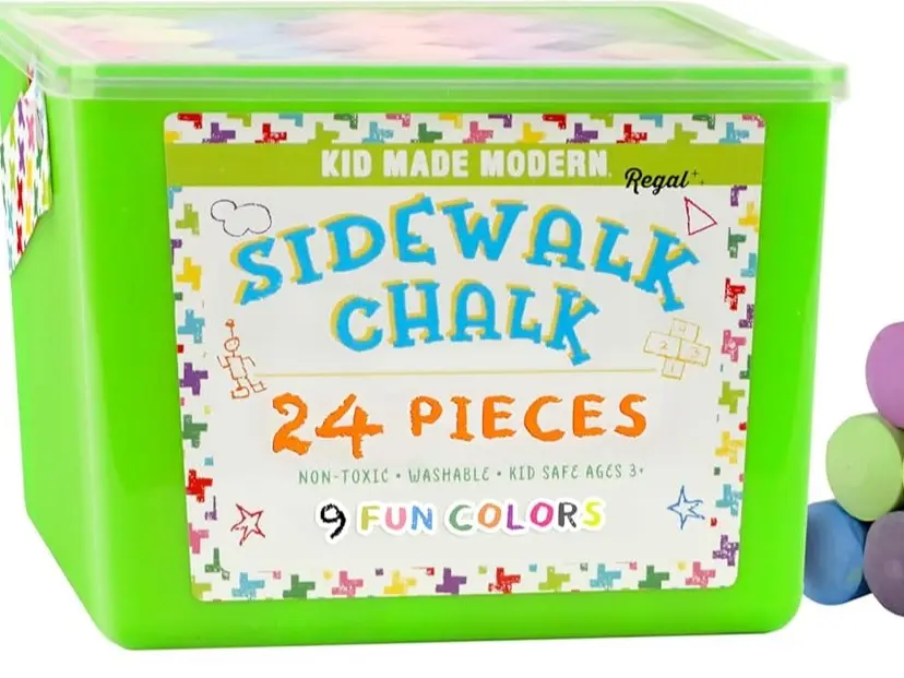 Kid Made Modern Non Toxic Sidewalk Chalk Bucket (24 Count) - Washable Colored Chalk Bulk Set for Kids and Toddlers Outdoor Games