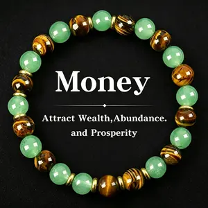 Arpurraina Money Attraction Crystal Bracelet - Green Aventurine & Tiger Eye 8mm Beads - Wealth Abundance Prosperity Good Luck Protection Healing Gemstone Stretch Bracelet for Women Men Spiritual Jewelry Gift encouragement personal strength