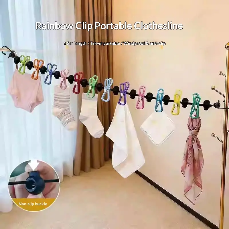 Punch-Free Foldable Frame Extendable Length Clothesline - Windproof, Non-Slip Laundry Home Organizer for Indoor/Outdoor Use