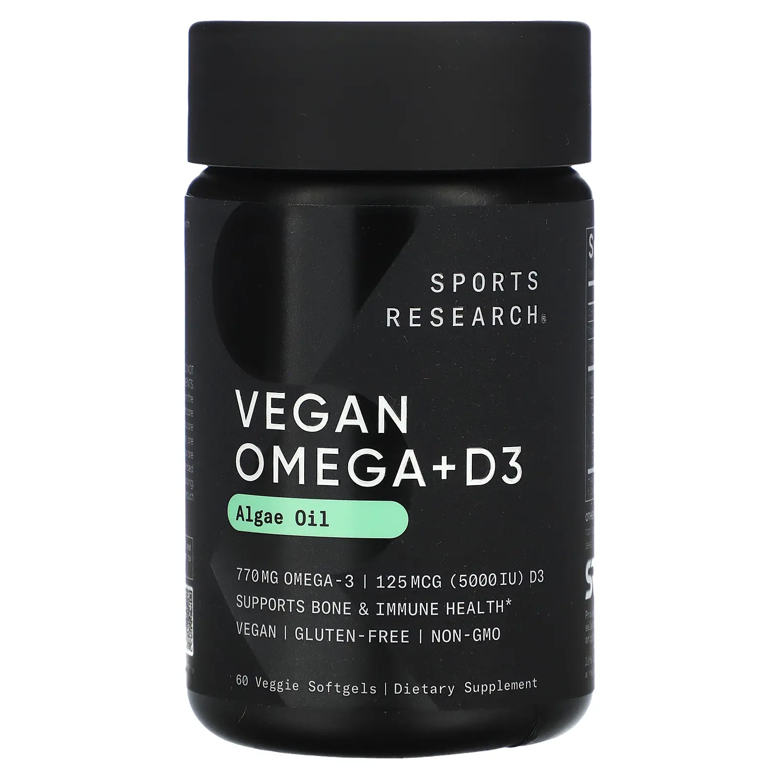 Sports Research Vegan Omega + D3, 60 Veggie Softgels