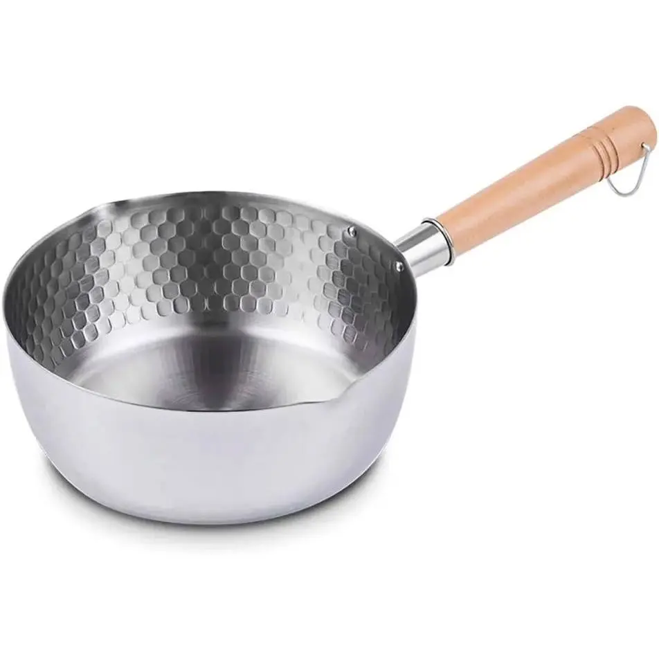 Yukihira Saucepan, Traditional Japanese Yukihira Pot Stainless Steel Saucepan Milk Sauce Pan Wooden Handle (6.3 inch 1.2 Quart)