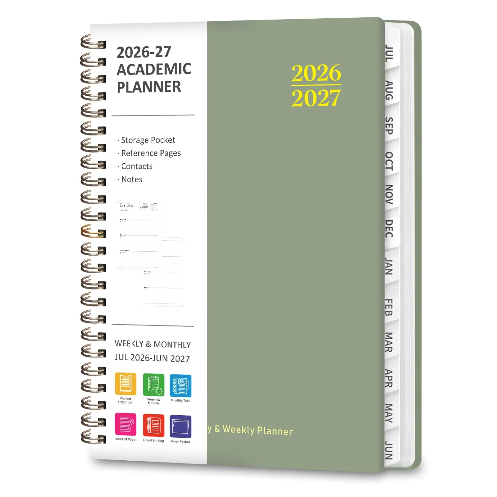 Planner 2026-2027, Weekly and Monthly Calendar Planner, JUL 2026 - JUN 2027 | Academic Year, Agenda Book, A5(6.3'' x 8.5''), Hardcover, Sprial Bound, Inner Pocket, Office and School Use