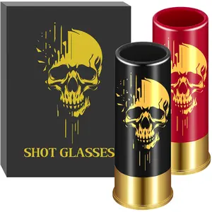 Gothic Skull Plastic Shot Glasses Set, 2 Pieces with Gift Box, Unique Wedding Party Gifts, Whiskey Vodka Cups, +, Halloween