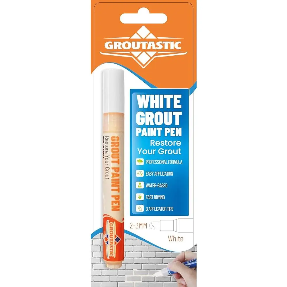 Groutastic Tile Grout Paint Pen With 3 Adjustable Tips For Bathroom & Kitchen - Quick-Dry Grout Colorant & Sealer