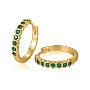 Infinity Emerald 18k Gold Plated Vermeil Hoop Earrings Small Emerald Huggie Earrings Gift for Women Mother's Day Gift for Wife Vintage Jewelry