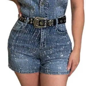 Natali Collection Mom Denim Shorts - Full Rhinestone Womenswear Bottom Jean Everyday