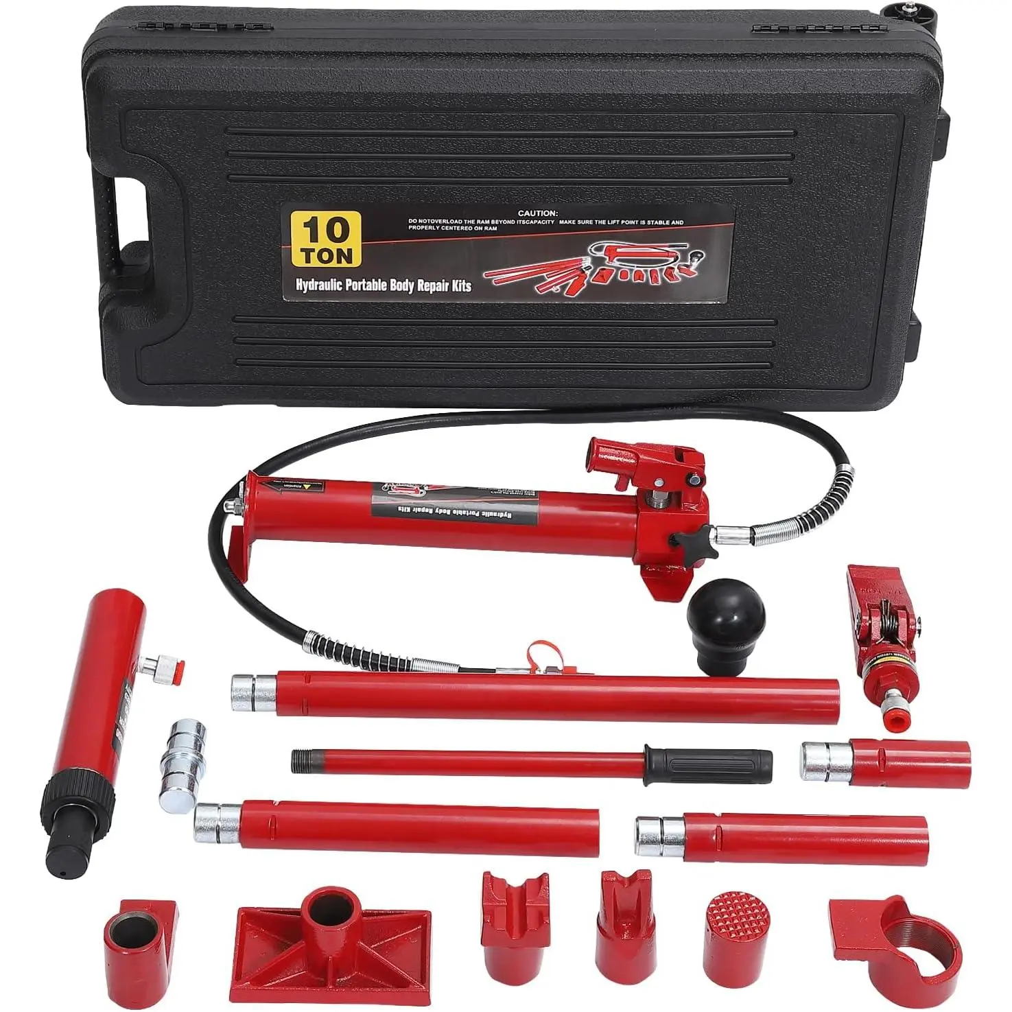 10 Ton Hydraulic Power Set with Rolling Case, Heavy-Duty Ram Pump & 4.6ft Hose, Ideal for Auto Frame Repair, Farm Machinery & Industrial Maintenance