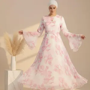 Blossom Printed Chiffon Abaya | Flared Sleeve Abaya (MA149) summervibes