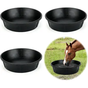 3Pcs Heavy Duty Rubber Feeder Pan, 12Q/3Gal Large Feed Bucket for Animal Feeding, Livestock Water Bowl Chicken Dust Bath Tub for Horse Goat Pig Dog Farm Poultry