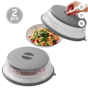 2 Pcs Silicone Microwave Splatter Cover – Microwave Food Cover for Plates, BPA-Free Splatter Guard, Non-Toxic Kitchen Gadget & Microwave Accessory for Heating Food, Grey