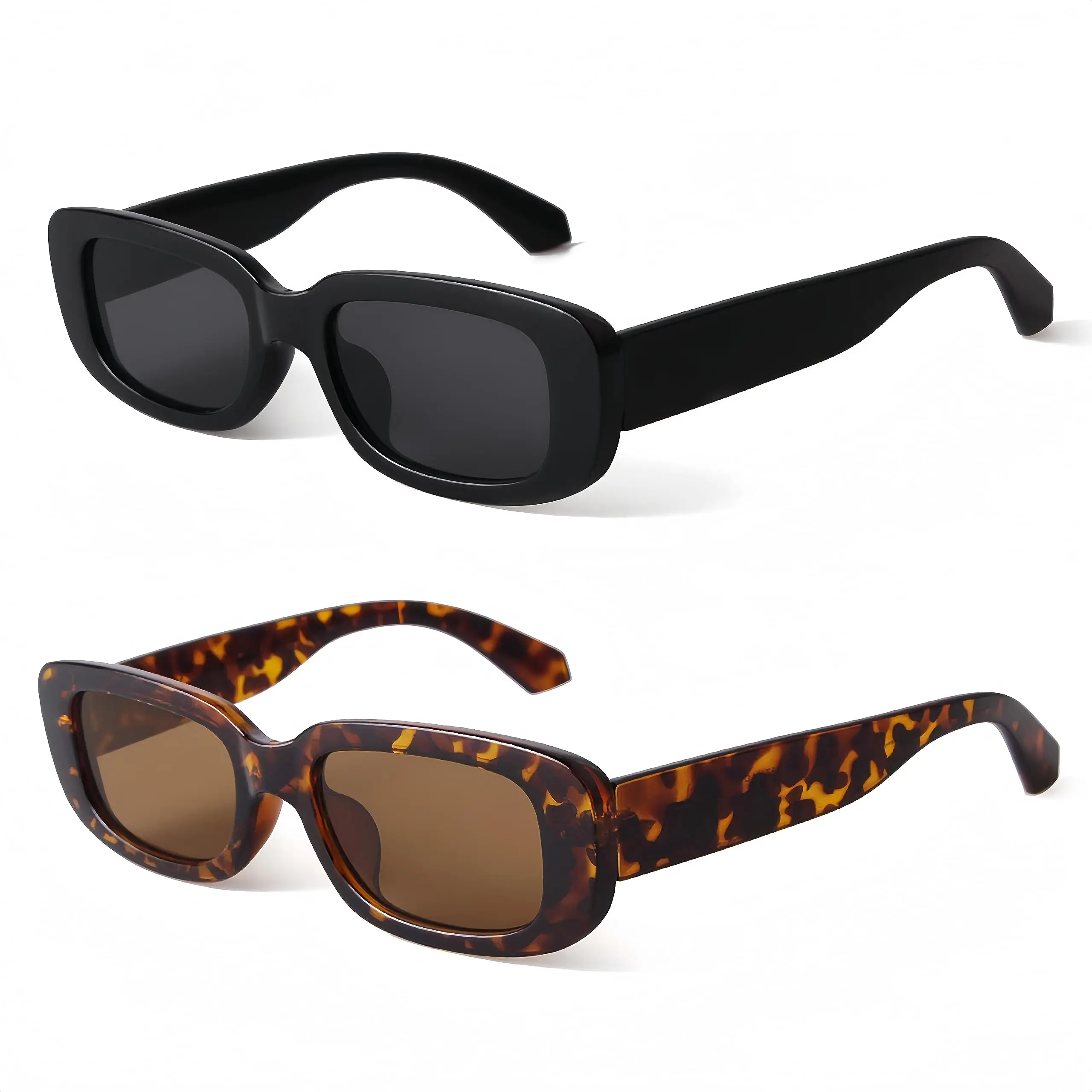 Retro 90's Rectangle Sunglasses for Women, Thick Plastic Frame with UV400 Protection for Daily Fashion & Driving, Sunglasses Set, Sun Protective Sunglasses