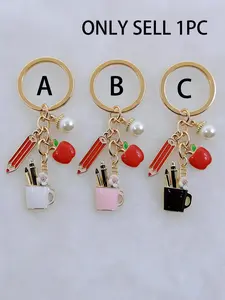 Pencil Box Ruler Pendant Keychain Design, Teacher Appreciation Gift, Cute Cartoon Characters School Supplies Accessory, Perfect for Teachers' Day, Choking Hazard Free, Fruit Keychain