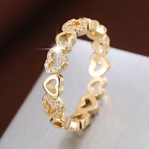 Elegant Hollow-out Heart Rhinestone Copper Ring, Stackable Everyday Ring, Trendy All-match Jewelry, Fashion Statement Jewelry, Birthday Gift for Women