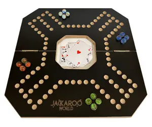 Jackaroo World Jackaroo Board Game 2-4 Player Cards and Marbles Board Game - Marble Chase Game - Wooden Board Foldable and Open in The Middle