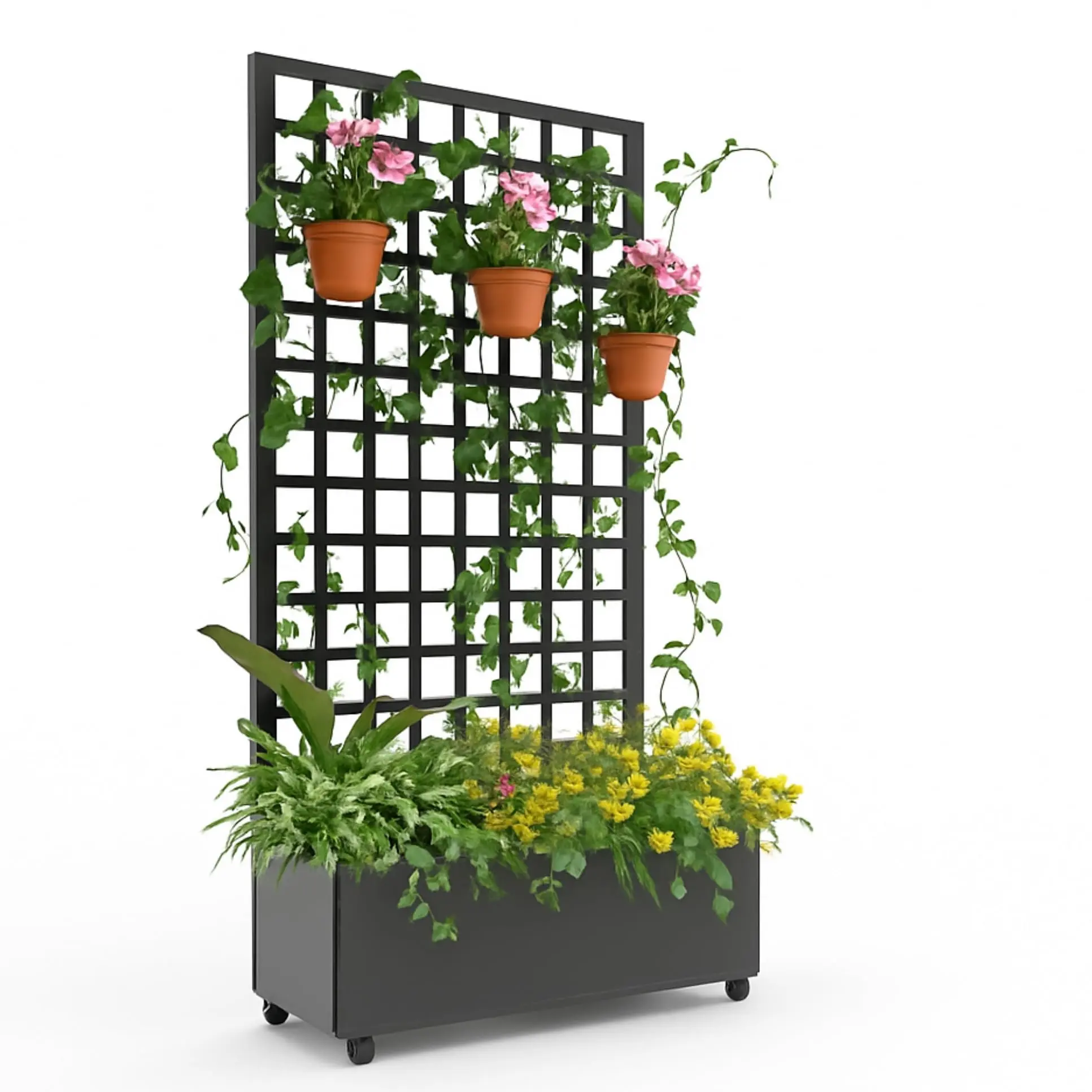 Garvee 72"x47" Metal Raised Garden Planter Box with Square Lattice Trellis, Galvanized Planter Bed on Wheels for Climbing Plants & Vines, Black Finish
