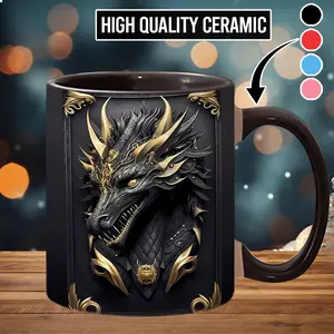 2D Sublimation Black Dragon Coffee Mug Lava Fire Dragon Accent Mug - drg7086