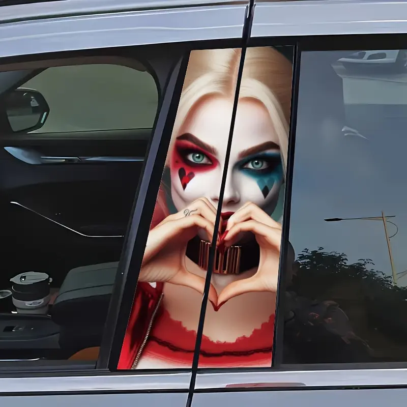 2pcs Fun & Stylish Clown Car Decals - Vinyl B-Pillar Protector, Cartoon Alien Theme, Easy Apply for Rear Window Glass Windshield Sticker Decoration
