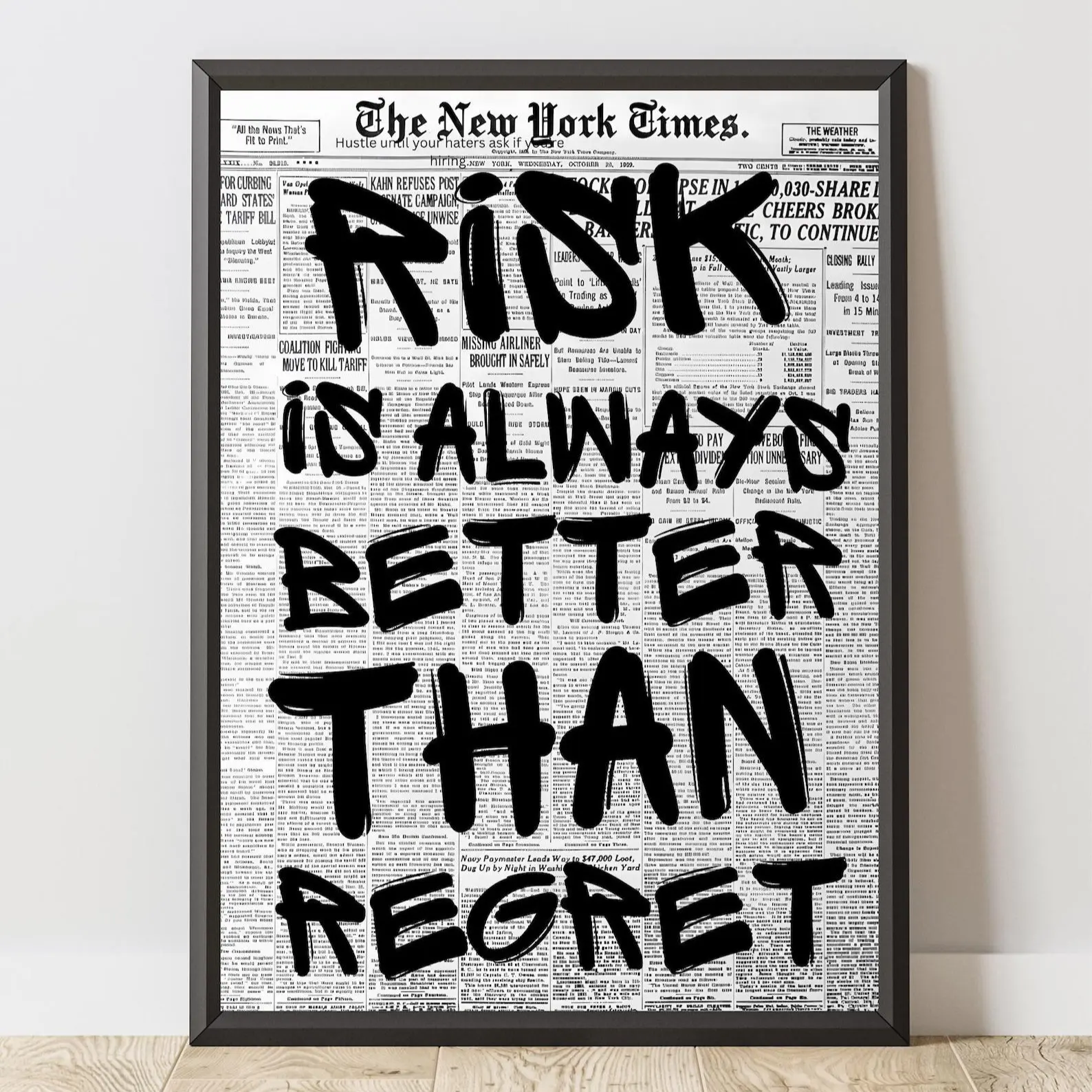 Risk Is Always Better Than Regret Poster, Motivational Wall Art, Inspirational Quote Print, Gym/Office Decor, Modern Wall Art (Unframed)