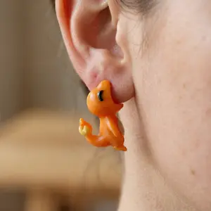 Baby Dragon Nibble Stud Earrings - Lightweight, Hypoallergenic, Comfortable, Glossy Finish, Flame Tail Design, Daily Wear Stud Post Costume Jewelry