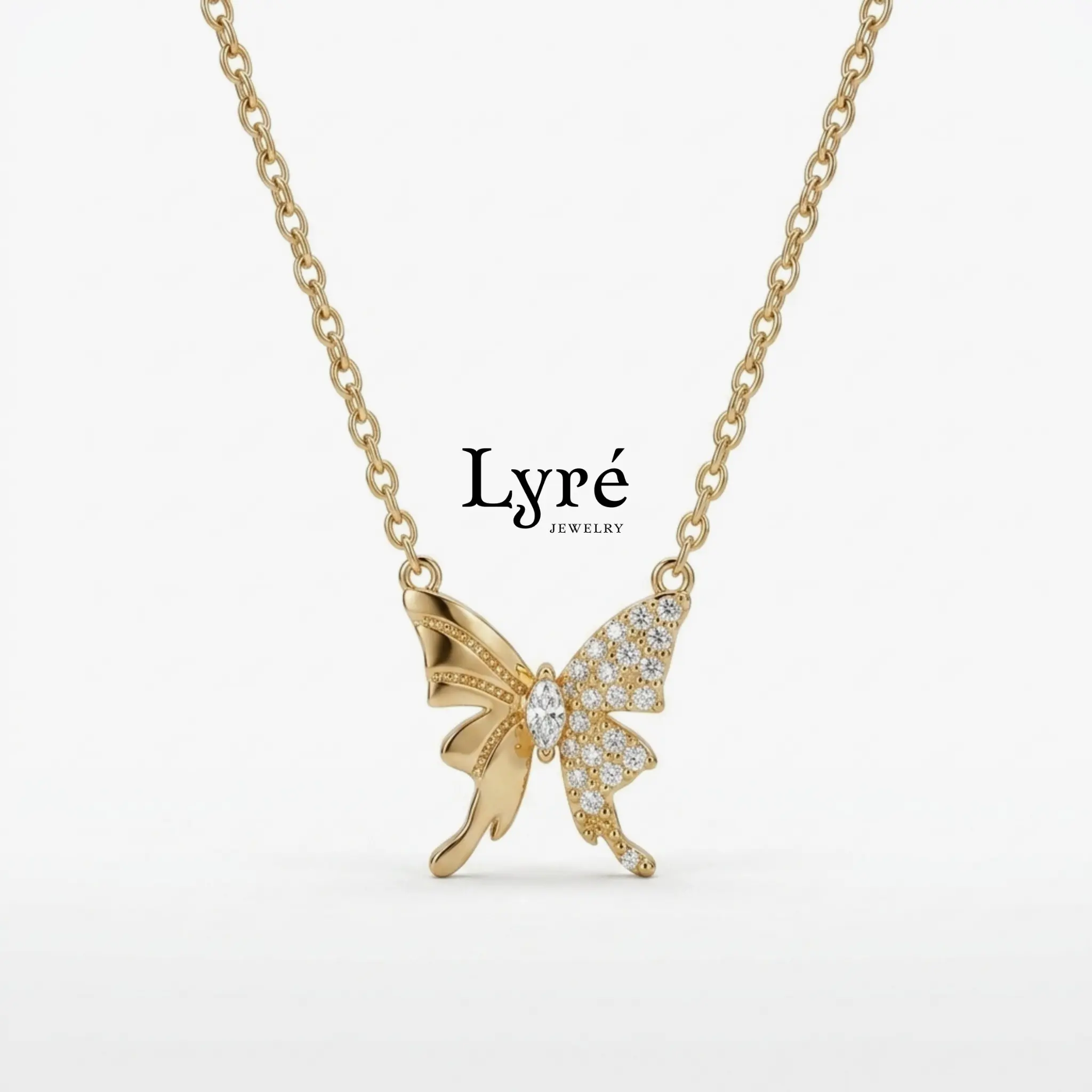 Papillon Half Pavé Butterfly Necklace | NCK002