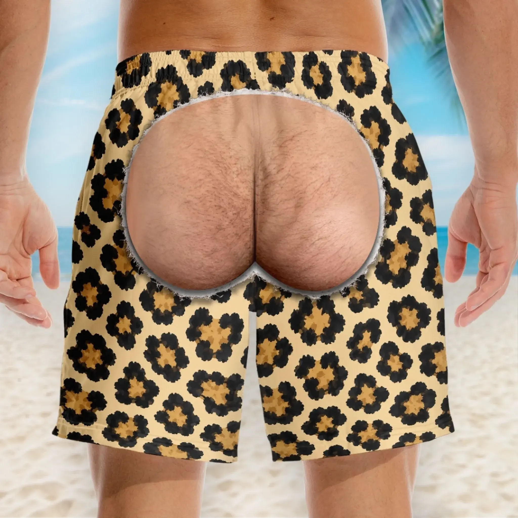 Skin Tone Funny Men's Swim Trunks, Custom Butt Print Beach Board Shorts, Novelty Summer Vacation Swimwear, Gag Gift for Him