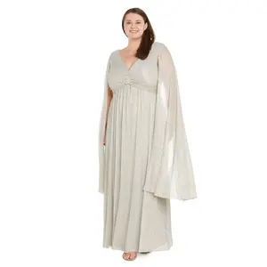 R&M Richards 1825W Long Metallic Mother of the Bride Plus Size Dress