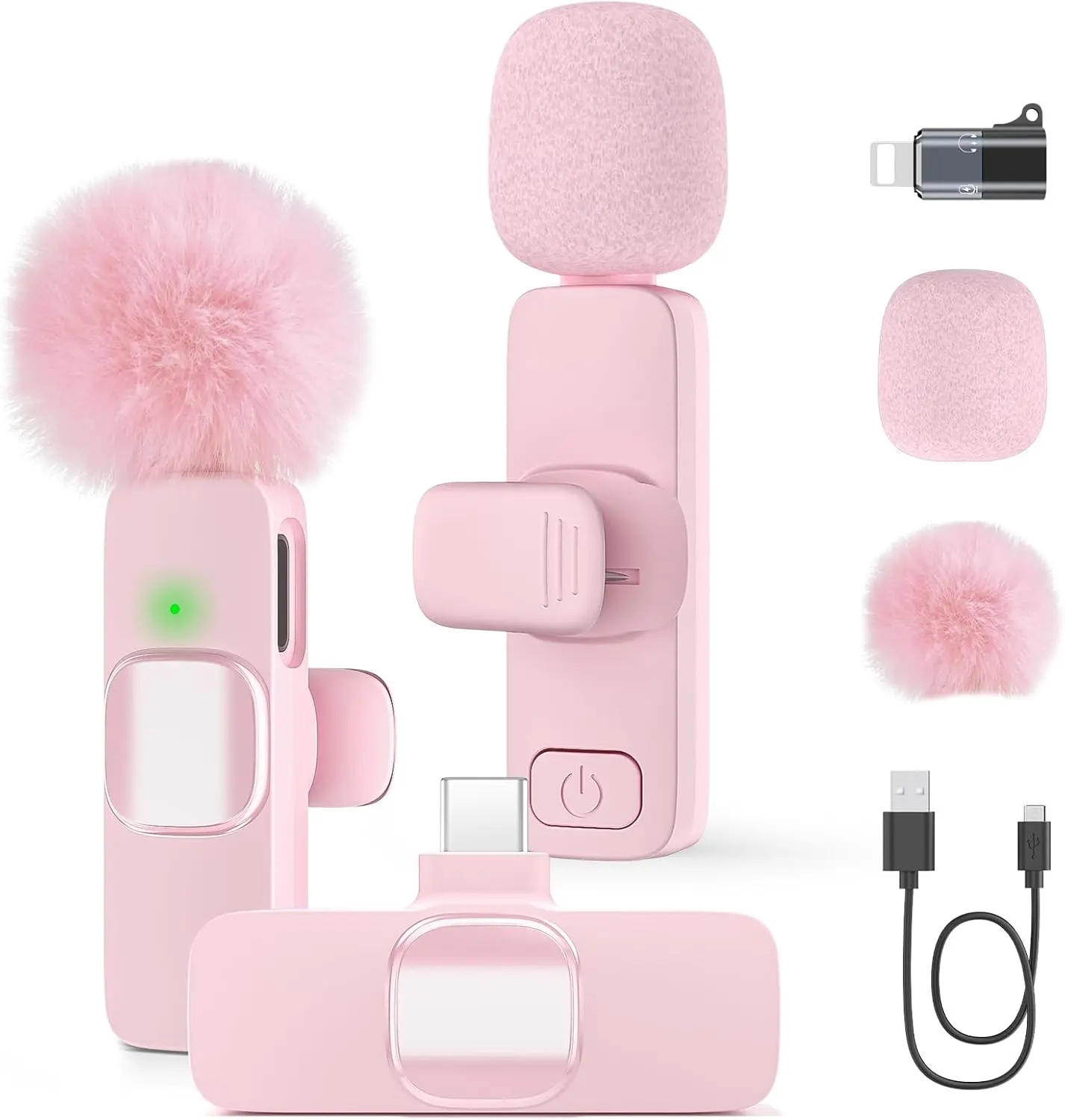 Compact Wireless Lavalier Microphone (Lightning Connection) - iPhone 16/15/14 & Smartphone Phone Accessory, Plug-and-Play Lapel Mic for Content Creators, Noise Reduction, 12H Battery, 65ft Range, USB Adapter, Pink Vlogging Device, Devices, Recording, Audi
