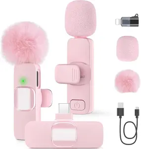 Mini Wireless Lavalier Microphone for iPhone 16/15/14/Android, Lapel Mic with Noise Reduction, 12H, 65ft, Pink Tiny Microphone Content Creator Interview for Vlog YouTube TikTok Recording (Pink)