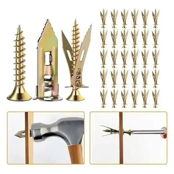120pcs Heavy-Duty Steel-Plated Drywall Keyless Screw Anchors & Self-Drilling Screws Kit, Easy-to-Apply Fasteners for TV, Cabinet Mounting Hardware Accessories Self-Drilling Drywall Anchors and Screws Set
