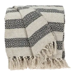 212 MAIN Black & Beige Diamond Weave Soft Cotton Handloom Crafted Throw