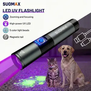 SUOMAX UV Flashlight- 32w Strong LED Flashlight Wight Light& 395nm High Power UV Light,UV/RED/YELLOW/BLUE/WIGHT BEAM,Five color flashlight,USB-C Rechargeable Pocket Torch Light,IPX4 Waterproof,For night work,Camping
