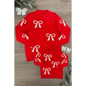 Mom & Me - Red Pearl Bow Sweater