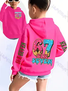Girls' Fun Number Print Hoodie, Graphic Casual Hoodie, Casual Fitted Sweatshirt, Multicolor Ice Cream Design, Fall & Winter Elastic Fabric, Christmas Gift