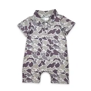 Baby Boy's Casual Hoodie Romper, Southern Camo Print Short-Sleeve Bodysuit with 2-Way Zip, Cotton Blend Infant Clothing