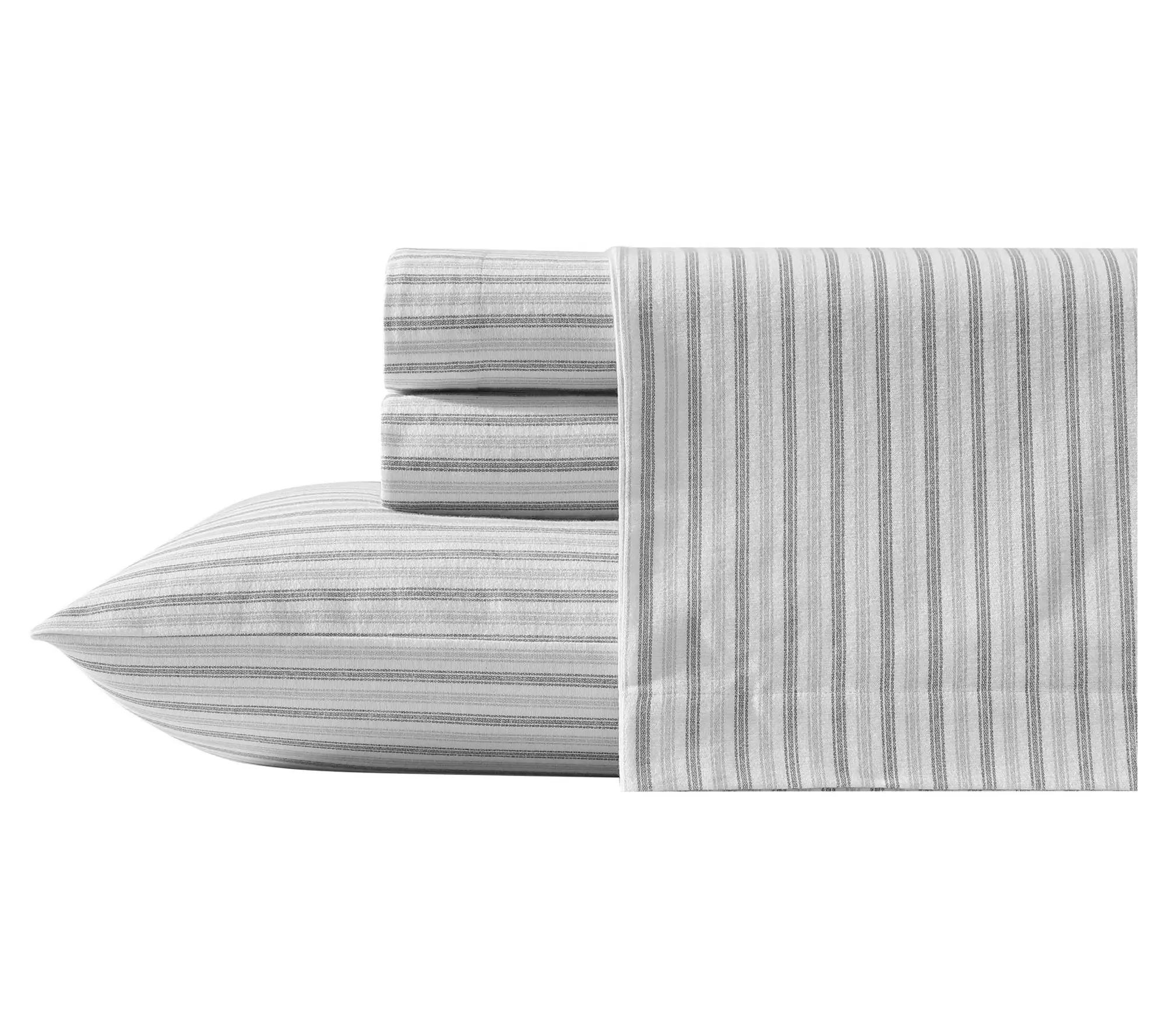 Eddie Bauer Ticking Stripe Grey Cotton FlannelFull Sheet Set Eddie Bauer Ticking Stripe Grey Cotton FlannelFull Sheet Set
