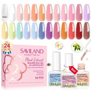 SAVILAND Builder Nail Gel 24-Color: Castor Oil Builder Nail Gel Set Vitamin E Nail Strengthener Hard Gel Builder Extension Builder Nail Gel in a Bottle Home Women Extensions Nail Care Repair