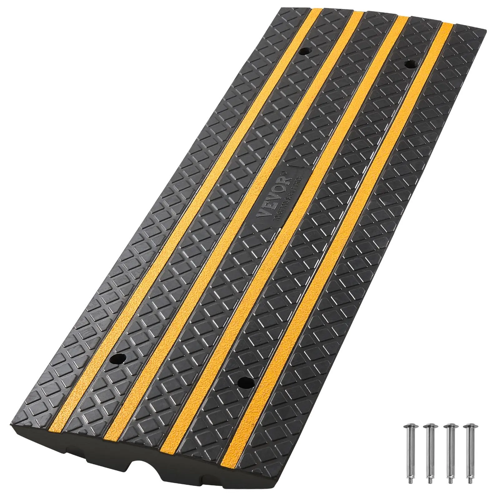 【summerfinds】VEVOR Car Driveway Rubber Curb Ramp, 33069 lbs Load Capacity, 2.6 inch Rise Curbside Bridge Ramp with Yellow Reflective Strips, Suitable for Loading Dock, Warehouse, Garage, Sidewalk (1 Pack), Anti-Slip, Load Support