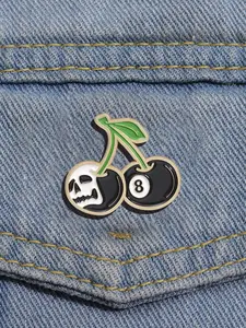 Cute Cherry & Skull Pattern Billiard Design Brooch, Fashion Alloy Badge for Daily Clothing Decor, Trendy All-match & Exquisite Brooch for Birthday Gift, Emblem Badge Decoration