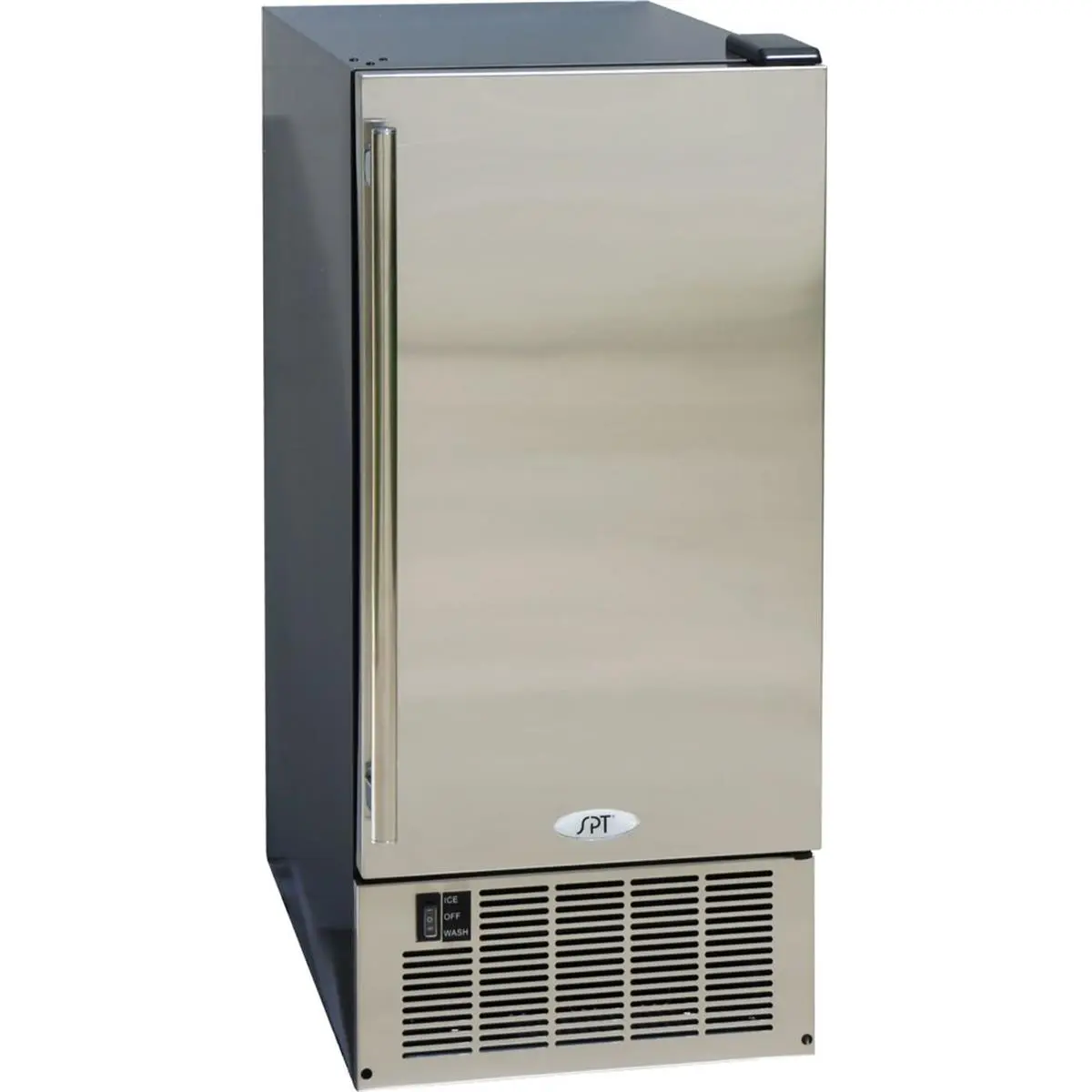 Sunpentown Stainless Steel Under-Counter Ice Maker - 115V Plug, 60Hz, 400W, Front Exhaust Fan, 25 lbs Ice Storage, 32.8" Tall, Automatic Shutoff