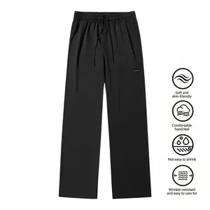 Men’s Black Wide-Leg Pants – Soft, skin-friendly casual straight-leg long pants, wrinkle-resistant, non-shrink, drawstring waist design, comfortable all day