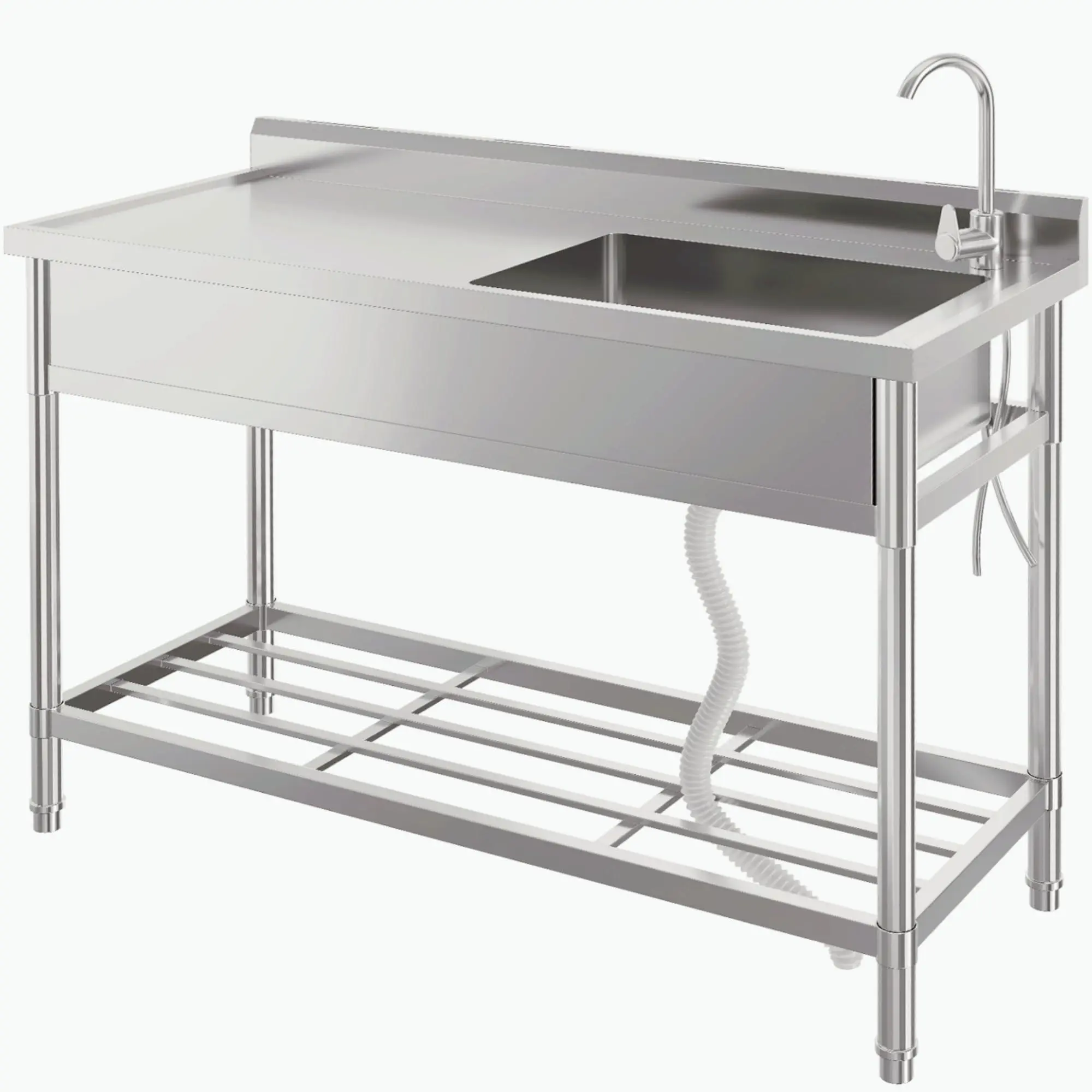 47-inch Freestanding Stainless Steel Sink with Legs and Faucet | Keywords: outdoor garden sink, industrial sink, easy to clean