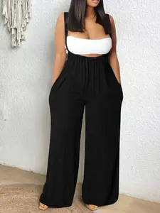 Plus Size Women's Loose-Fitting Wide Leg Two-Piece Set, Casual Chic Fashion, Perfect for Daily Wear, Summer, Comfortable & Stylish Women's Clothing, Womenswear