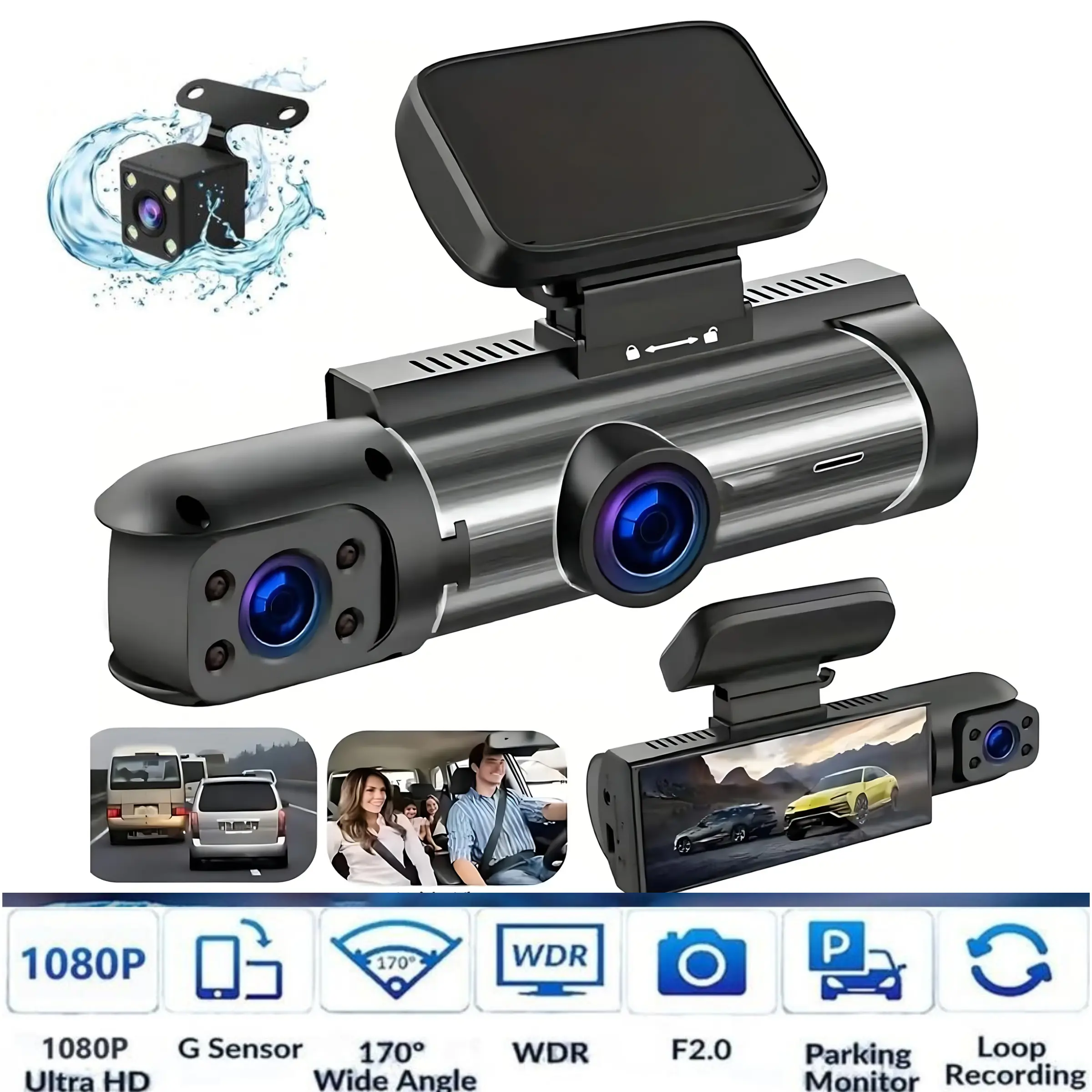 LASATE 256GB Automotive DVR Camera - 1080P HD Front Dash Cam, Mini Safe Driving Camera with Wide Angle, Dual 1080P Views, Night Vision, Emergency Seamless Loops, Non-Wireless (Requires Charging) Dashboard Recorder