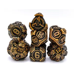 Steampunk Gear Metal DnD Dice Set: 7 Piece Mechanical RPG Dice