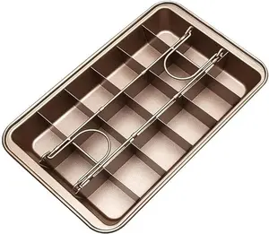 Brownie Pan with Dividers, Non-stick Carbon Steel Brownie Cutter, 18 Pre-slice All Edges Brownie Pan, Square Mold for Muffin Cupcake Bread Baking Tin