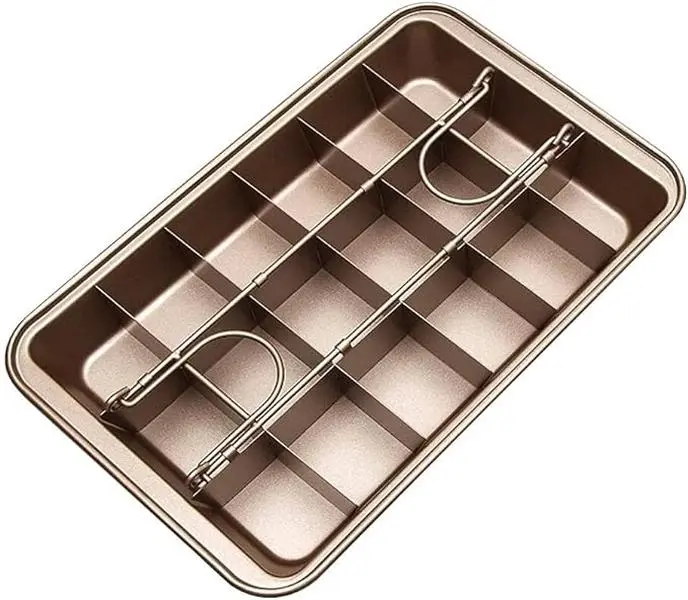 Brownie Pan with Dividers, Non-stick Carbon Steel Brownie Cutter, 18 Pre-slice All Edges Brownie Pan, Square Mold for Muffin Cupcake Bread Baking Tin
