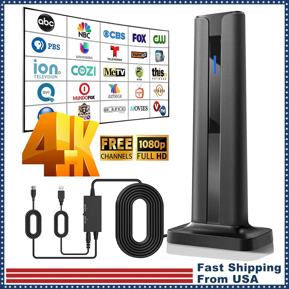 TV Antenna for Indoor Smart HDTV Antenna support 4K 1080P, Amplified HDTV Antennas with 3M Strong Magnetic Base for Smart TV Easy Installation, 360°&Long Range Reception for Local Channels