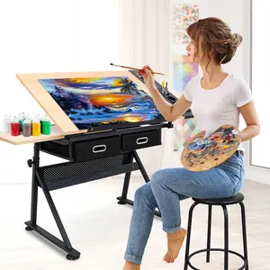 Adjustable Drafting Desk with Stool - Drawing Table, Indoor Furniture for Arts & Crafts Creative Center,summerwins