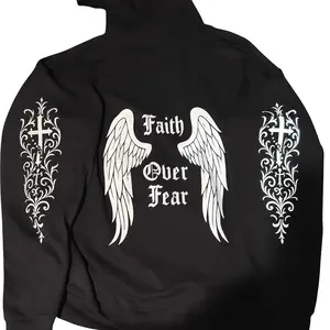 Faith Over Fear Reflective Angel Wings Hoodie Menswear Sweatshirts Long Sleeve Pullover Unisex Biker Soft Streetwear Womenswear Clothes graphic hoodies